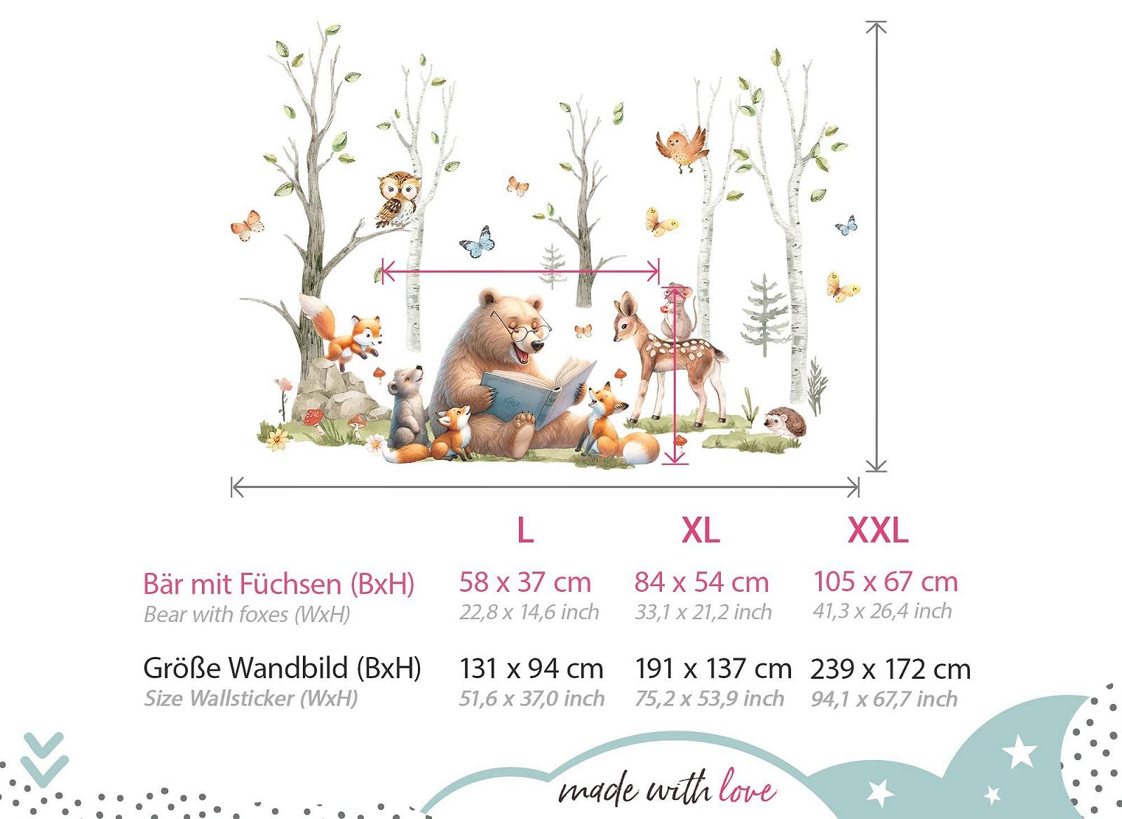 Наклейка на стену Little Deco DL5067 L Лесные животные Медведь Лиса, фото №3