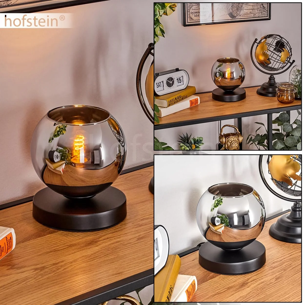 Настільна лампа Koyoto Метал/Скло 15 см 1 x E27 Чорний/Хром, фото №2