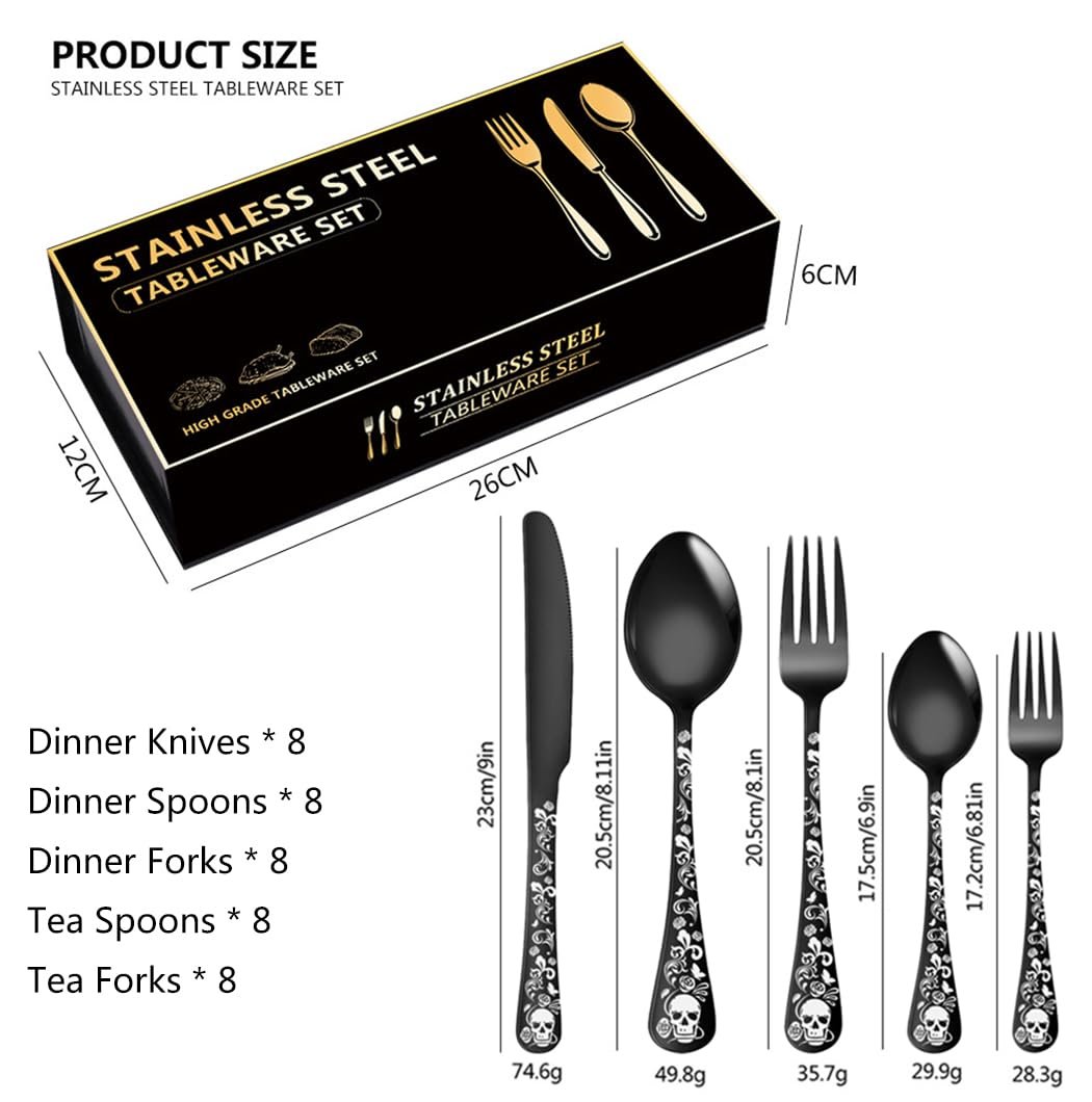 Набор столовых приборов XIAOYU Halloween Skeleton, 40 предметов, черный, фото №2 Набор столовых приборов XIAOYU Halloween Skeleton, 40 предметов, черный, фото №2