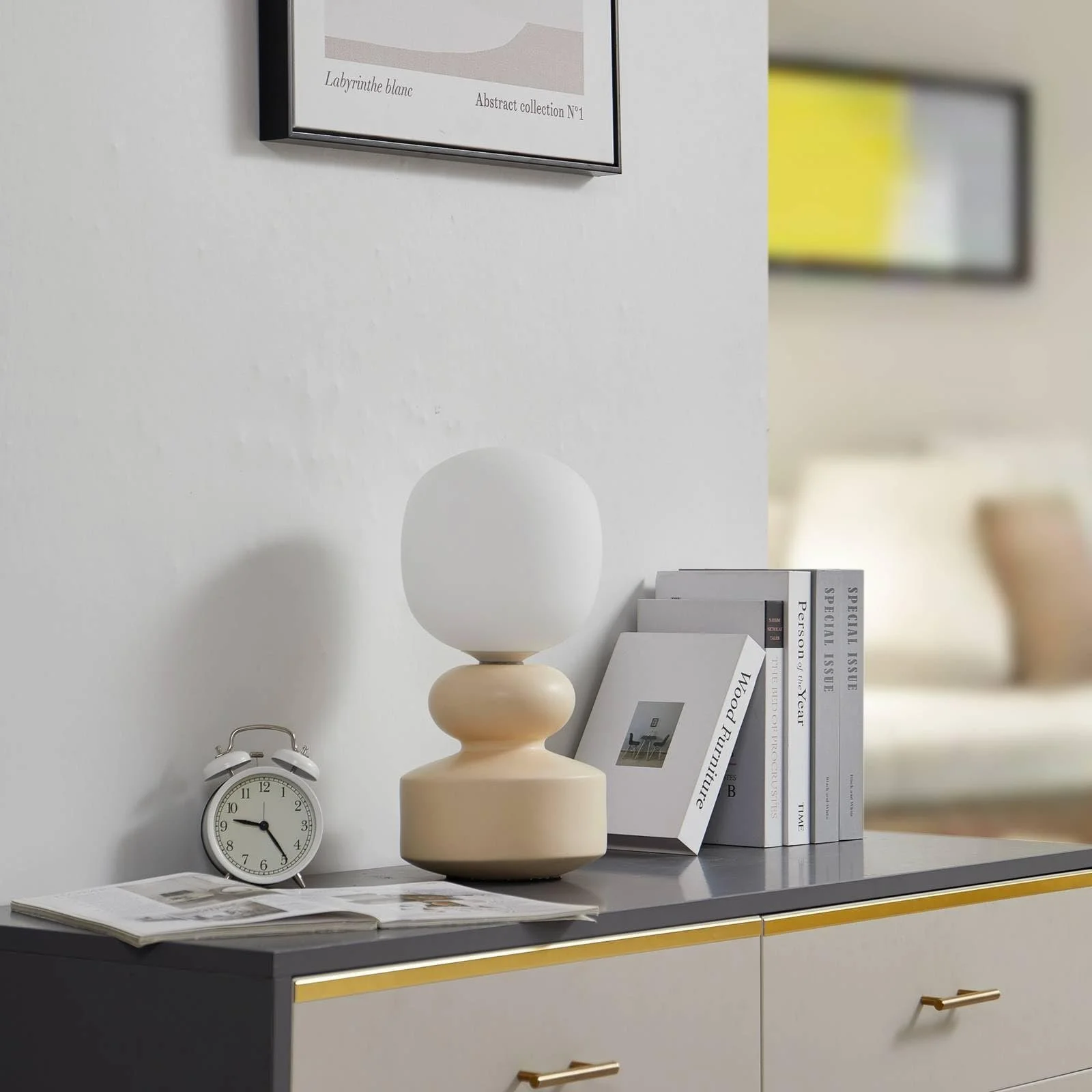 Настільна лампа Lucande Fidelo скандинавська жовта кераміка 1 лампочка E14, фото №4