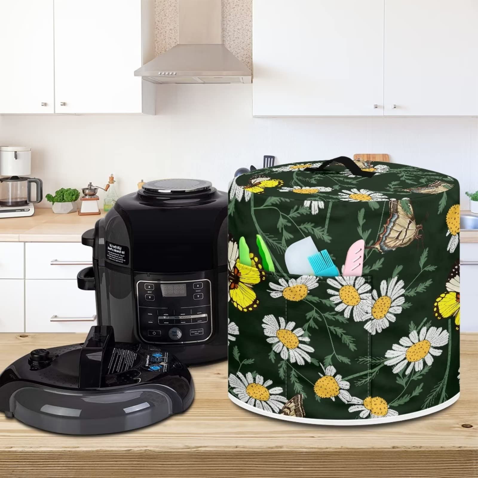 Чехол ZIATUBLES Butterfly Daisy Floral Slow Cooker Dust Cover с карманом M, фото №3