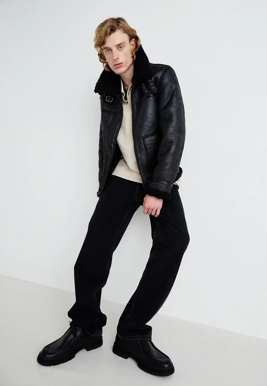 Чоловіча шкіряна куртка Levis - Lsefaux Leather Sherpa Black - L, фото №2