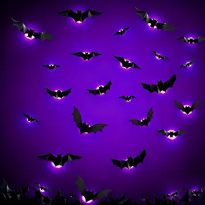 Наклейки на стіну Halloween 3D Декорація Кажани з LED Набір 24 шт. - Фото 1