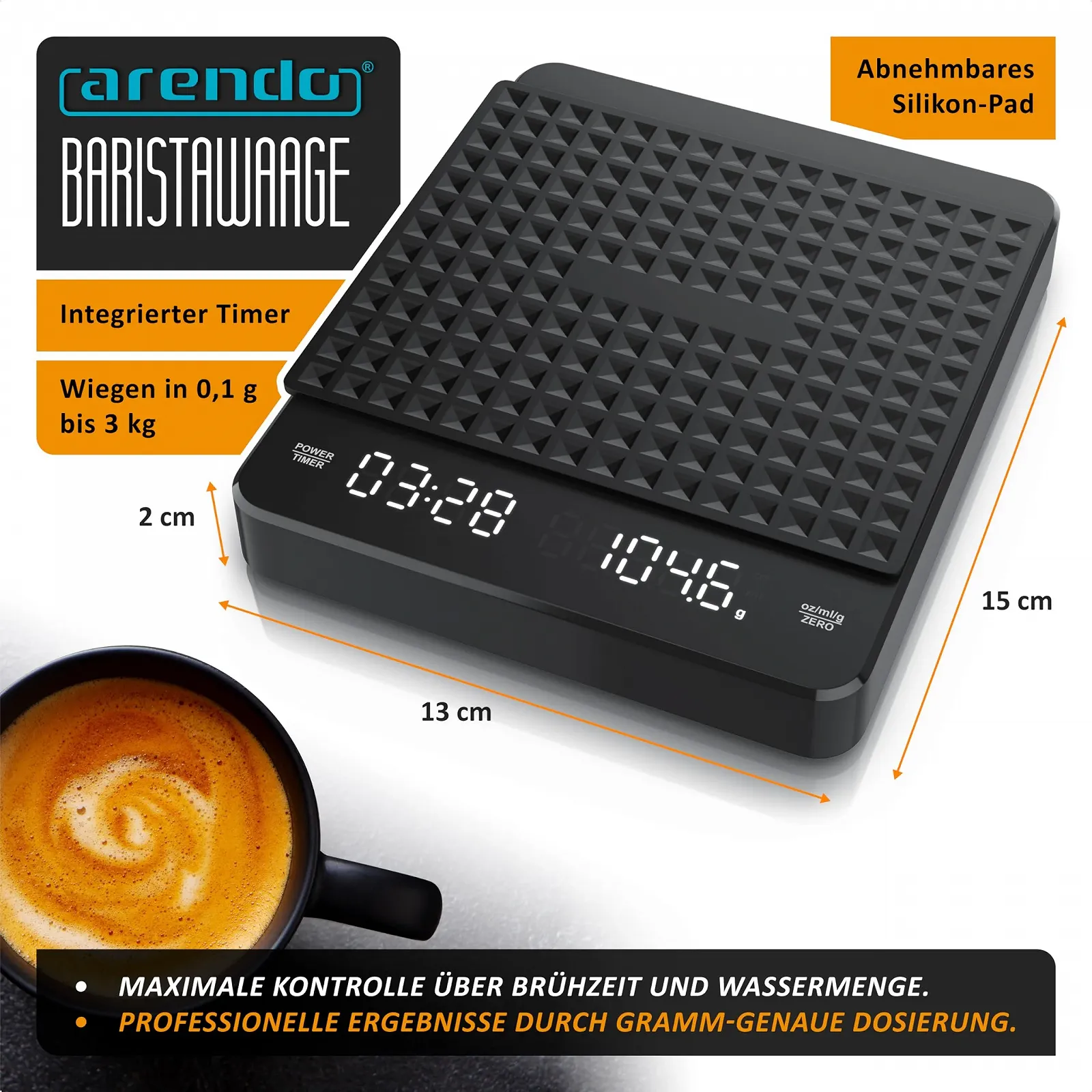 Кухонні ваги Arendo 308095 Digital Barista Scales Precision 3kg 0.1g LED g, oz, ml, фото №2 Кухонні ваги Arendo 308095 Digital Barista Scales Precision 3kg 0.1g LED g, oz, ml, фото №2
