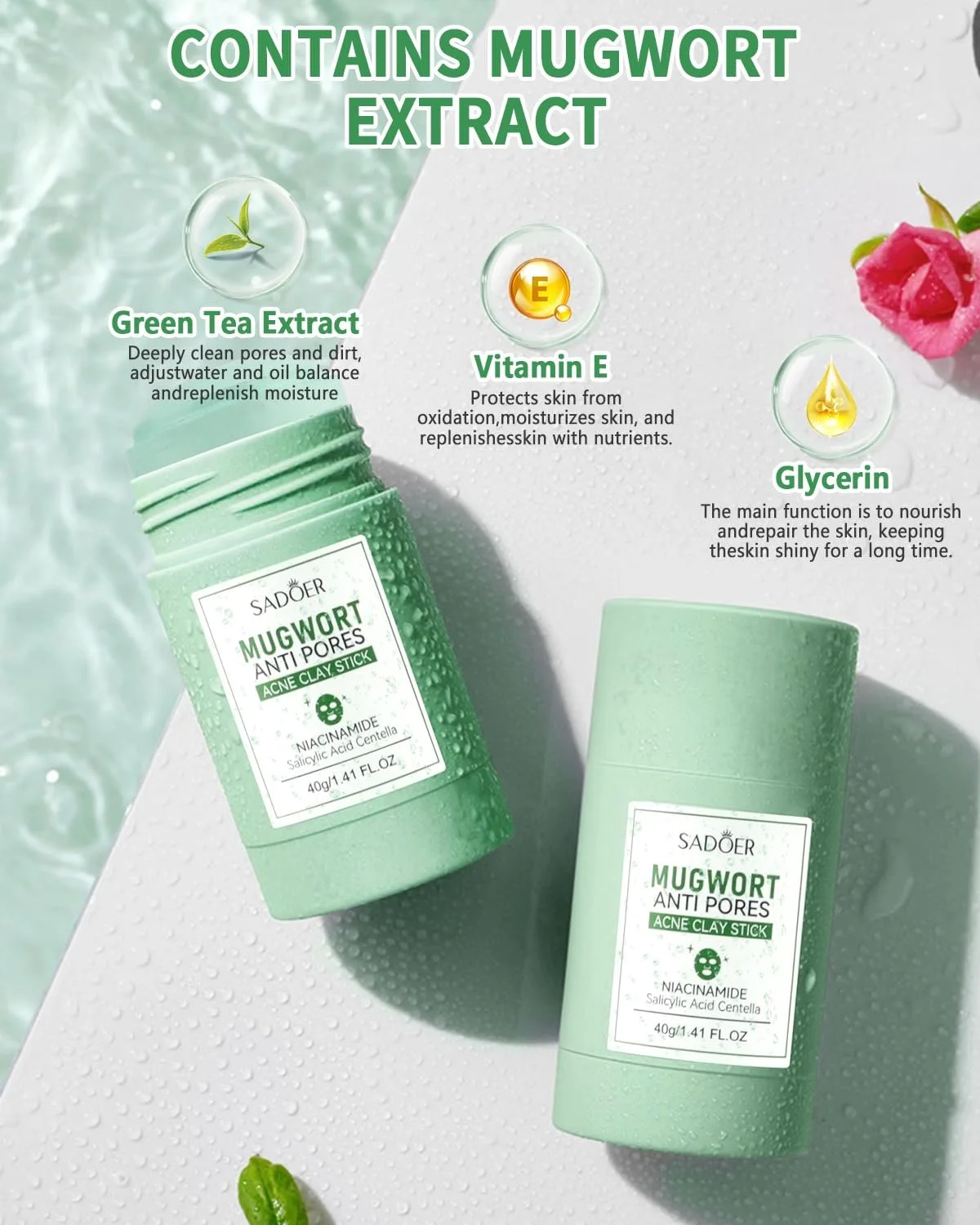 Маска-стик Зеленый Чай для глубокого очищения пор, с экстрактом зеленого чая, для очищения, увлажнения, удаляет черные точки, для всех типов кожи, 2 шт, фото №2