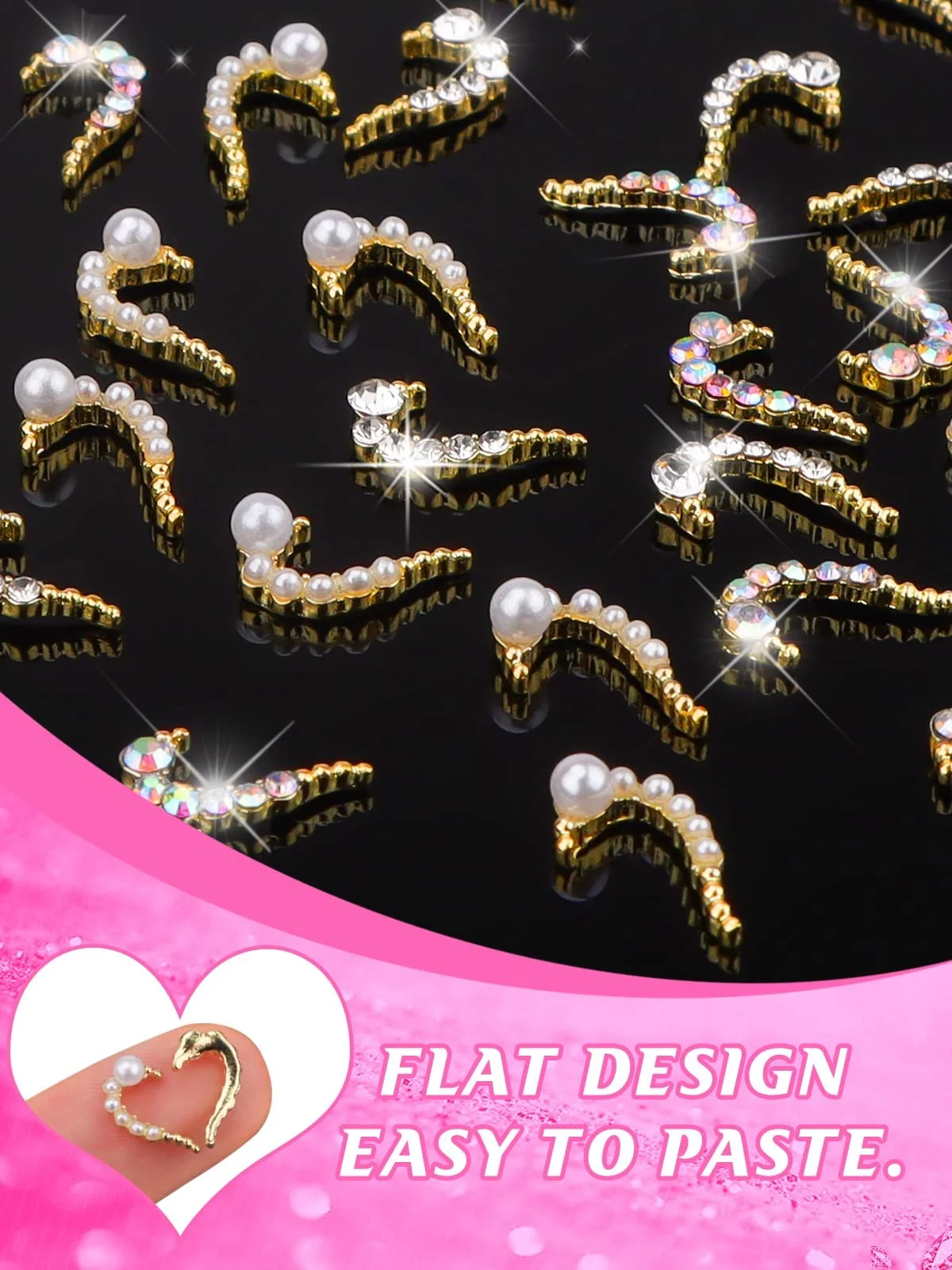 Стразы для ногтей EBANKU 3D Сердце, 30 шт. (3 стиля), фото №3