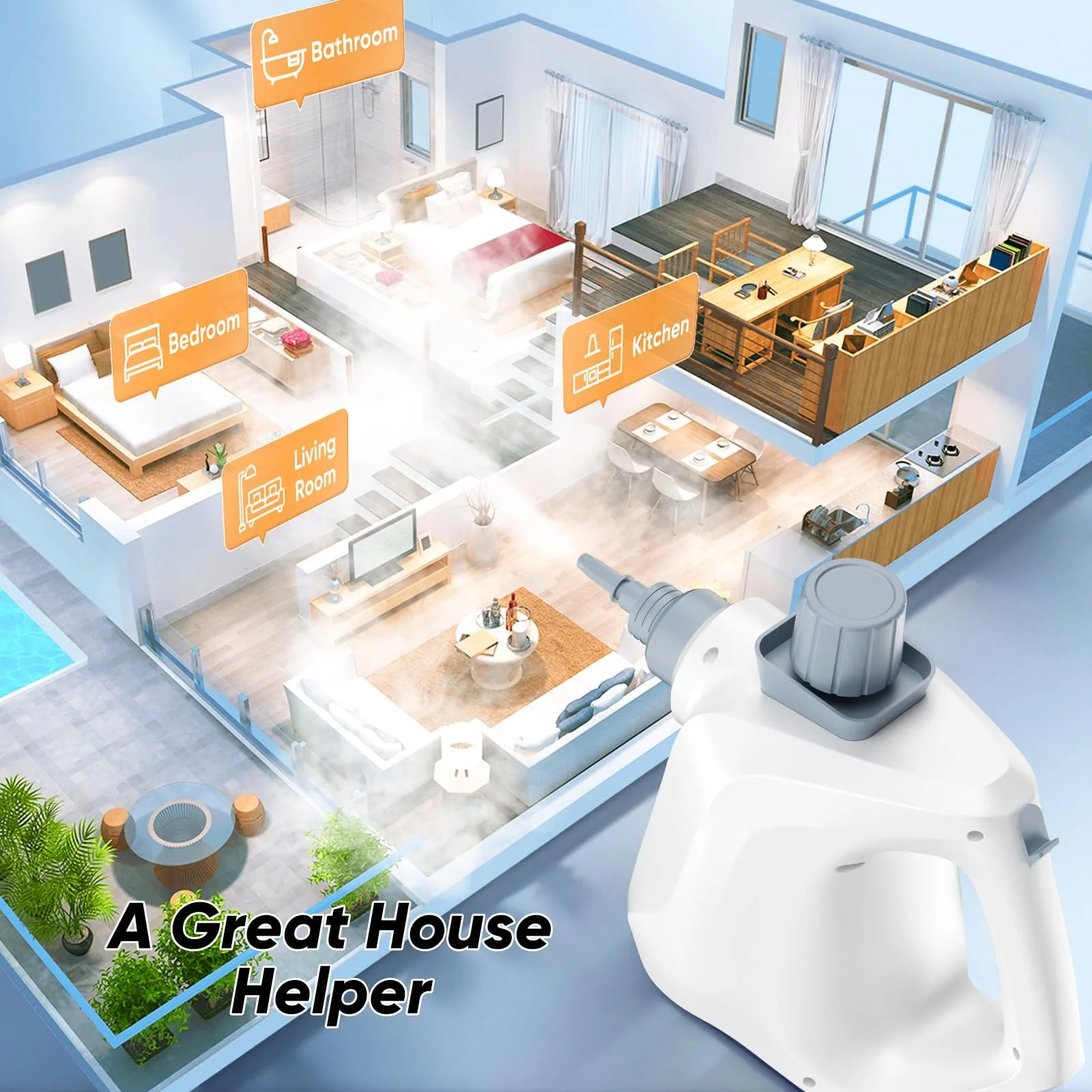 Пароочисник MINENICE, 1000 Вт, ручний пристрій для підлоги, тиск пари 3,2 бар, з 11 аксесуарами, фото №8 Пароочисник MINENICE, 1000 Вт, ручний пристрій для підлоги, тиск пари 3,2 бар, з 11 аксесуарами, фото №8