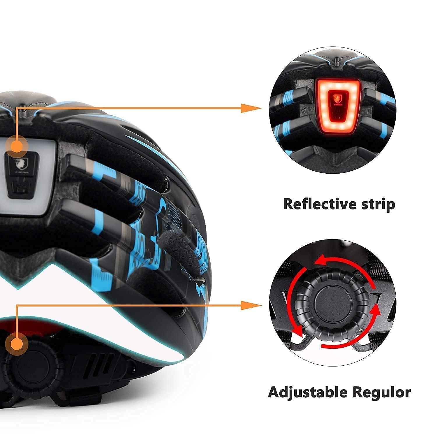 Шолом велосипедний Shinmax з LED підсвічуванням, магнітним візором, 27 вентиляційними отворами, регульований, фото №4