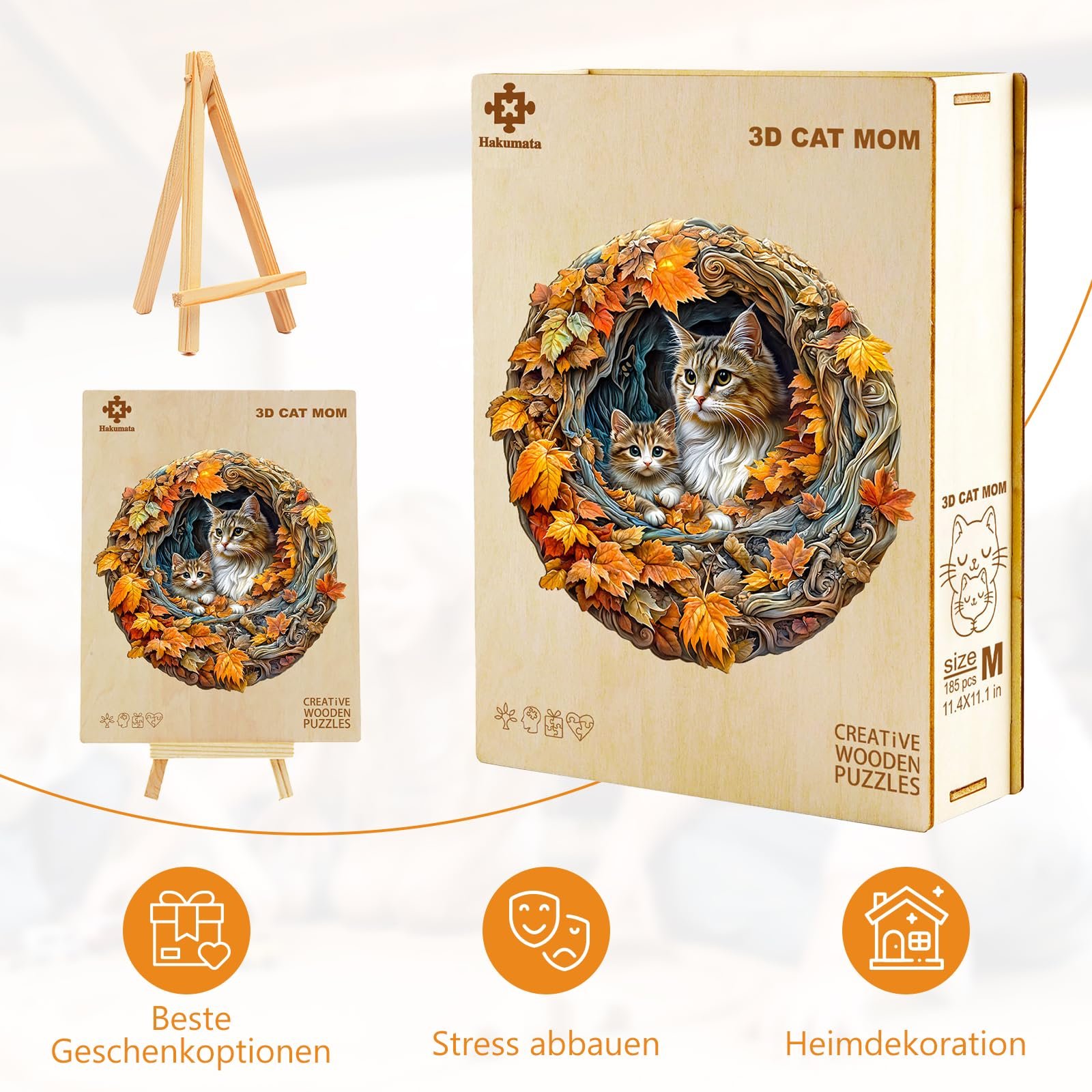 Дерев'яний пазл 3D Cat Mother 280 елементів, фото №2 Дерев'яний пазл 3D Cat Mother 280 елементів, фото №2