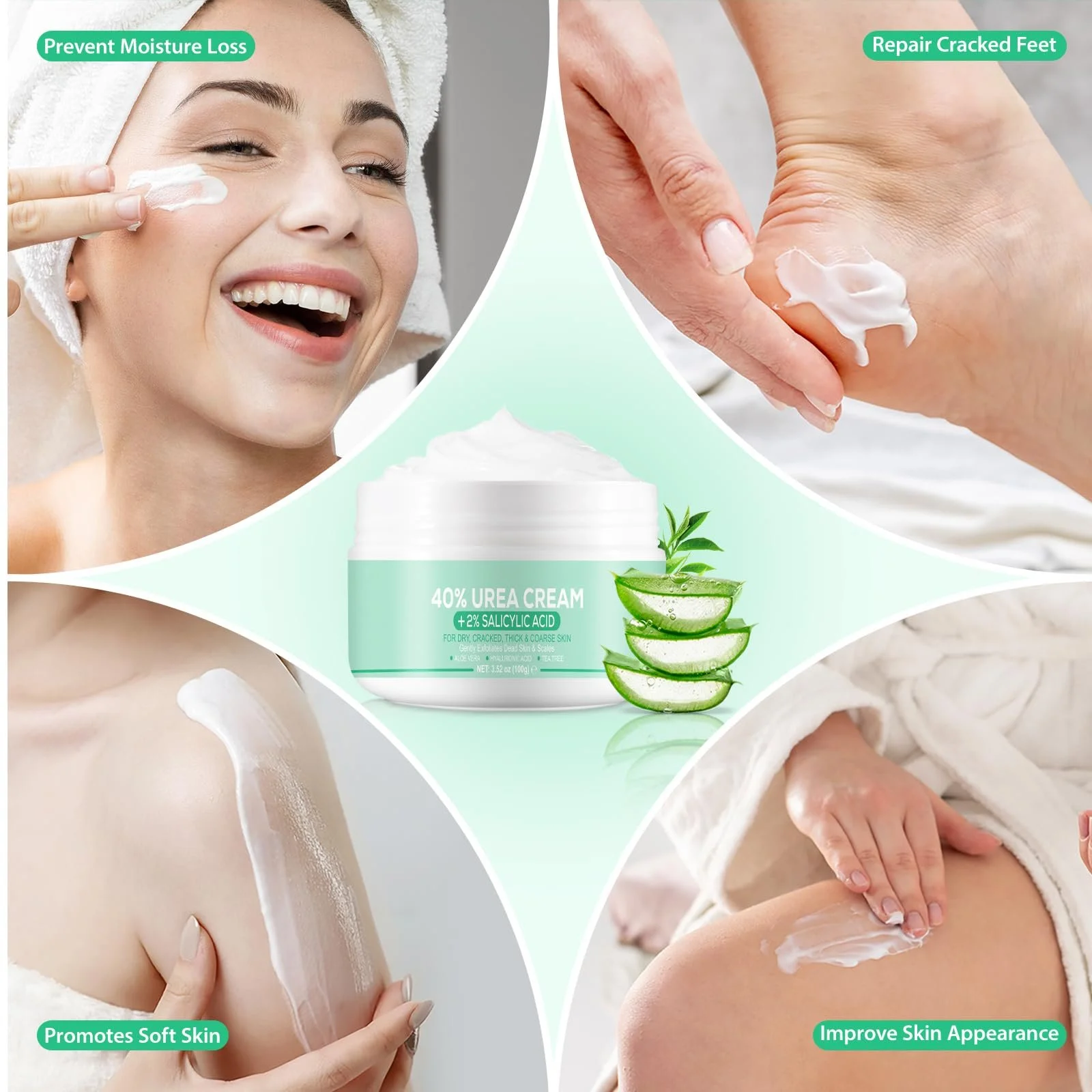 Крем для ног и рук Urea Cream 40% с алоэ вера, чайным деревом и маслом жожоба 3,52 унции, фото №7