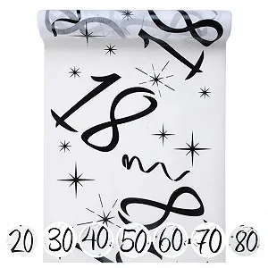 Ранер для столу Santex Deco 40th Birthday флісовий білий та чорний synthetic.ua - Фото 1