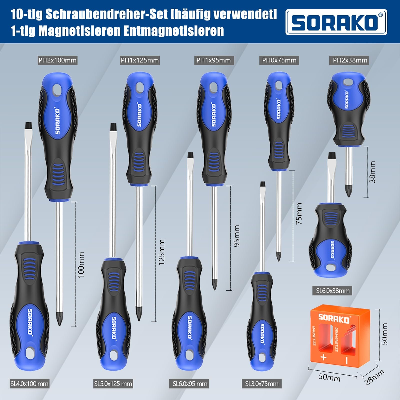 Набор отверток магнитных SORAKO 11 единиц с намагничивателем 2-в-1, фото №5 Набор отверток магнитных SORAKO 11 единиц с намагничивателем 2-в-1, фото №5