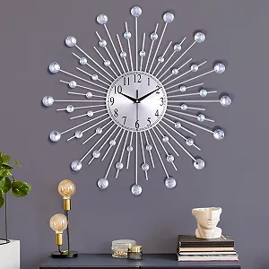 Настенные часы Lafocuse Creative Design Металлические со стразами Серебристый 56 см - Фото 1