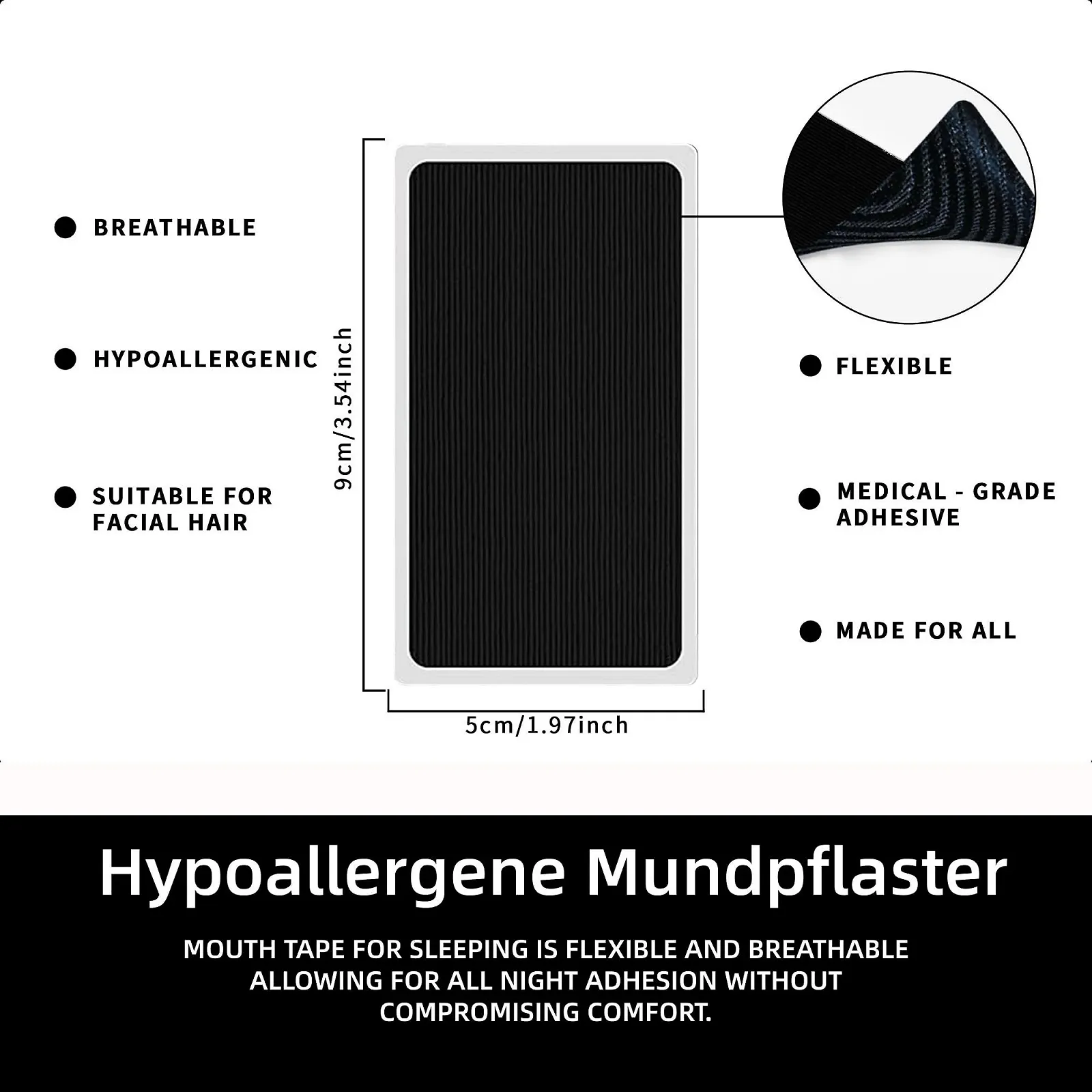 Лента для рта большого размера для сна (запас на 60 дней, 9*5 см), фото №2