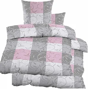 Постільна білизна KH-Haushaltshandel 4 предмети сирсакер 60360 2 x 135 x 200 см + 80 x 80 см візерунок гілки / клітинка з мікрофібри без прасування Сіро-рожева - Фото 1