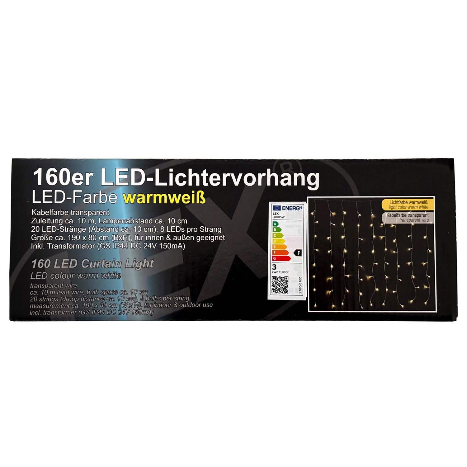 Гірлянда 160 LED, для зовнішнього та внутрішнього використання, теплий білий, фото №4