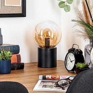 Настільна лампа HOFSTEIN Gastor метал / скло 15 см E14 Чорний/Бурштиновий/Прозорий synthetic.ua - Фото 1