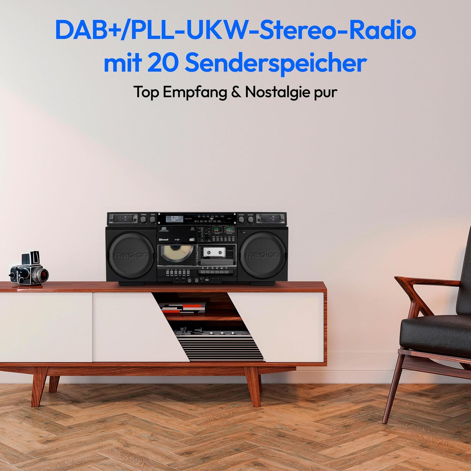 Ретро магнитофон MEDION P66538 с CD-проигрывателем USB SD MC DAB+ радио телескопическая антенна Bluetooth функция записи, фото №3