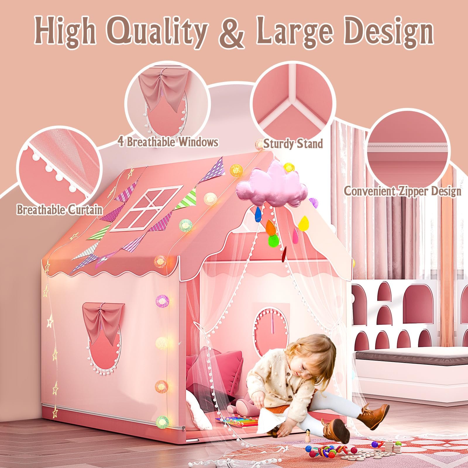 Детская палатка Star Lights & Mat Large Princess с окнами девочки, фото №6