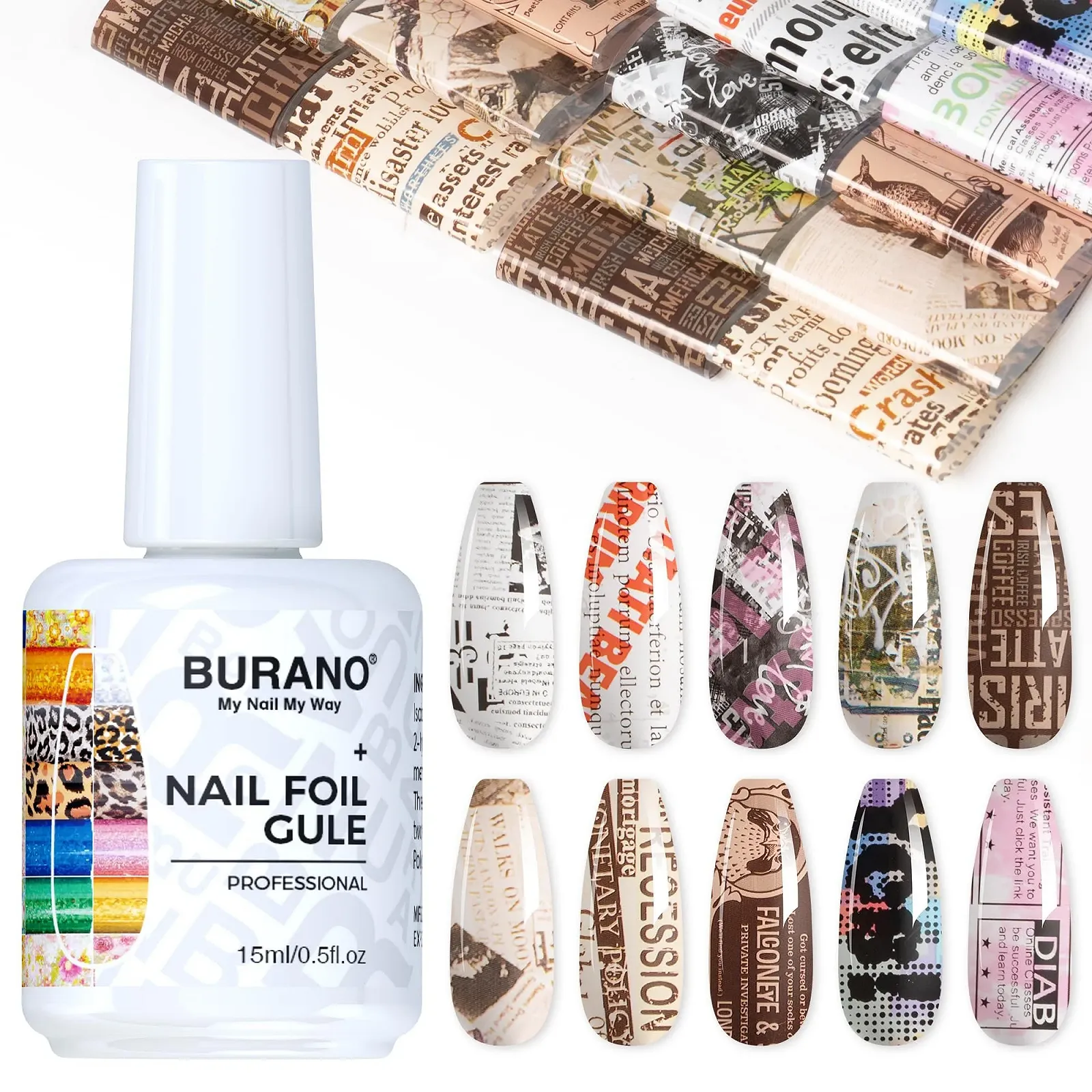 Набір для дизайну нігтів BURANO Sticker Set 24 фольга 10 шт та клей 15 мл, фото №1