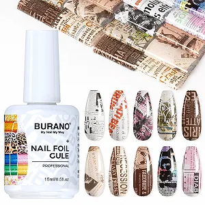 Набір для дизайну нігтів BURANO Sticker Set 24 фольга 10 шт та клей 15 мл - Фото 1
