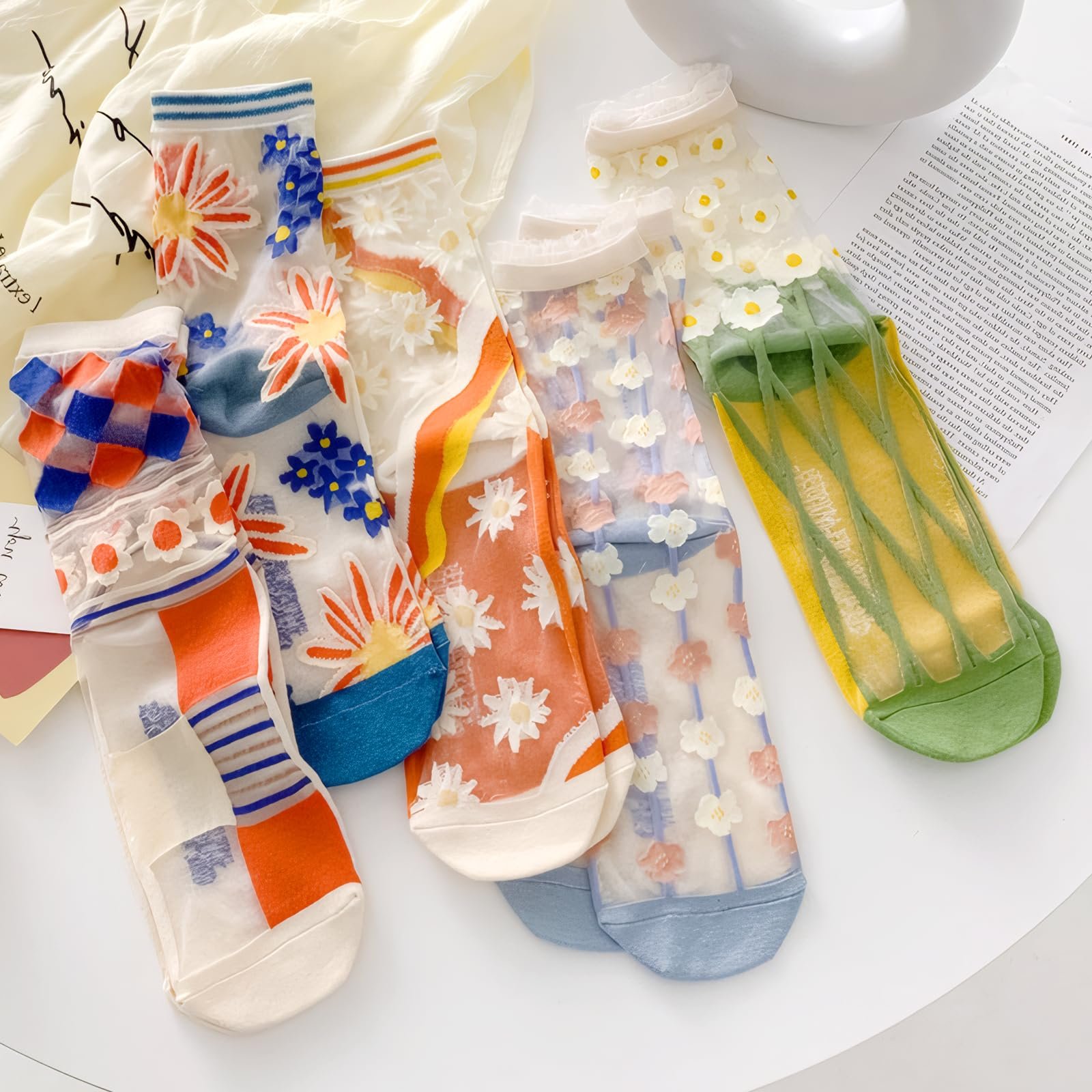 Носки Нейлоновые Женские Цветочный узор, 10 пар, разноцветные, фото №4