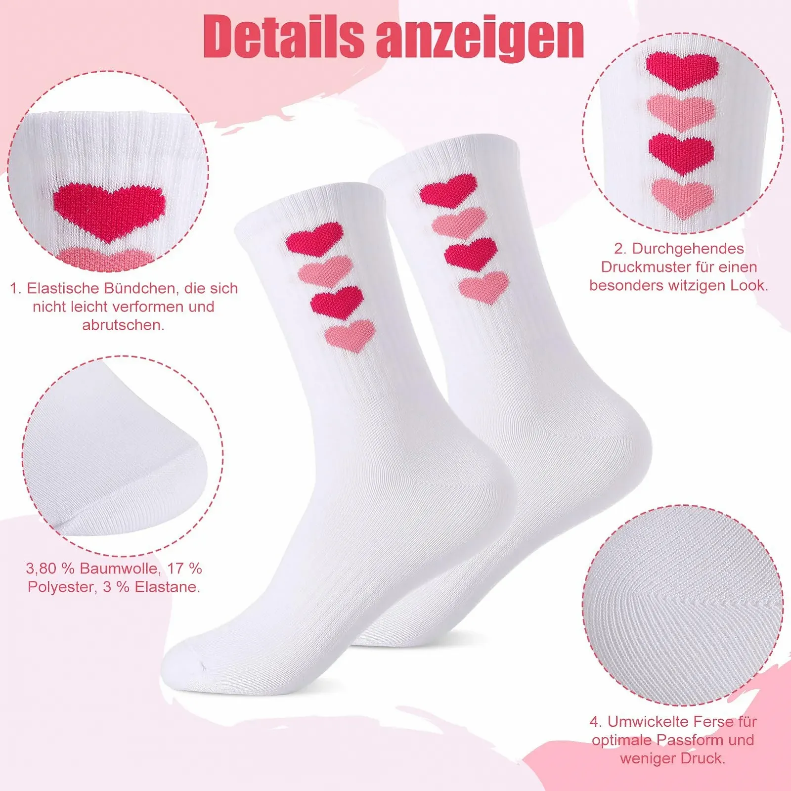 Теннисные носки 5 пар Женские 39-42 Спортивные носки с сердечками Дышащие хлопковые носки, фото №3