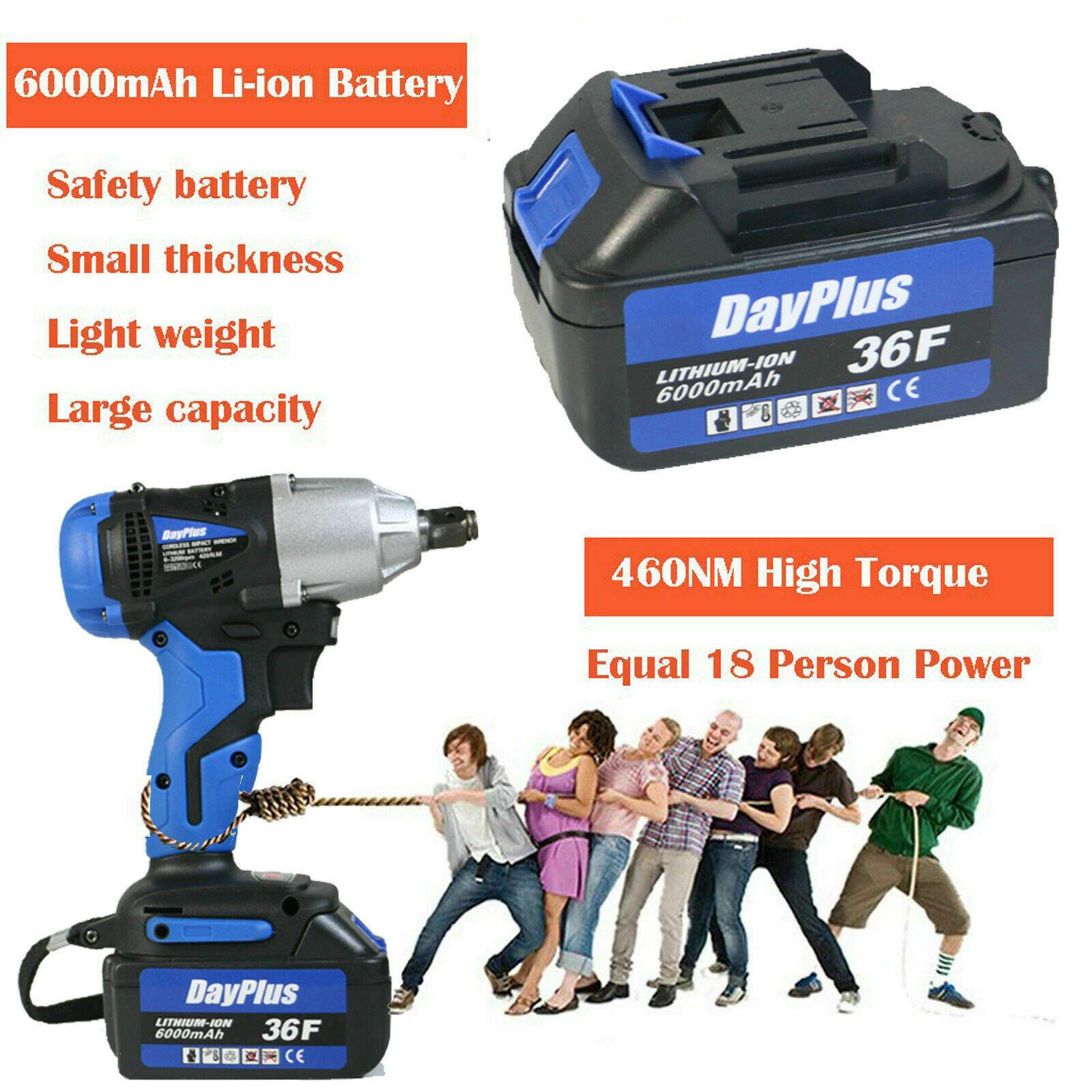 Беспроводная отвертка Battery Hammer Drill 21 Вольт 420 Нм Макс. крутящий момент с 6.0 А/ч батарея, дрель-шуруповерт, ударный гайковерт с аккумулятором, набор сверл и быстрым зарядным устройством, безшнуровая ударная дрель, 4 x ударные головки, фото №4