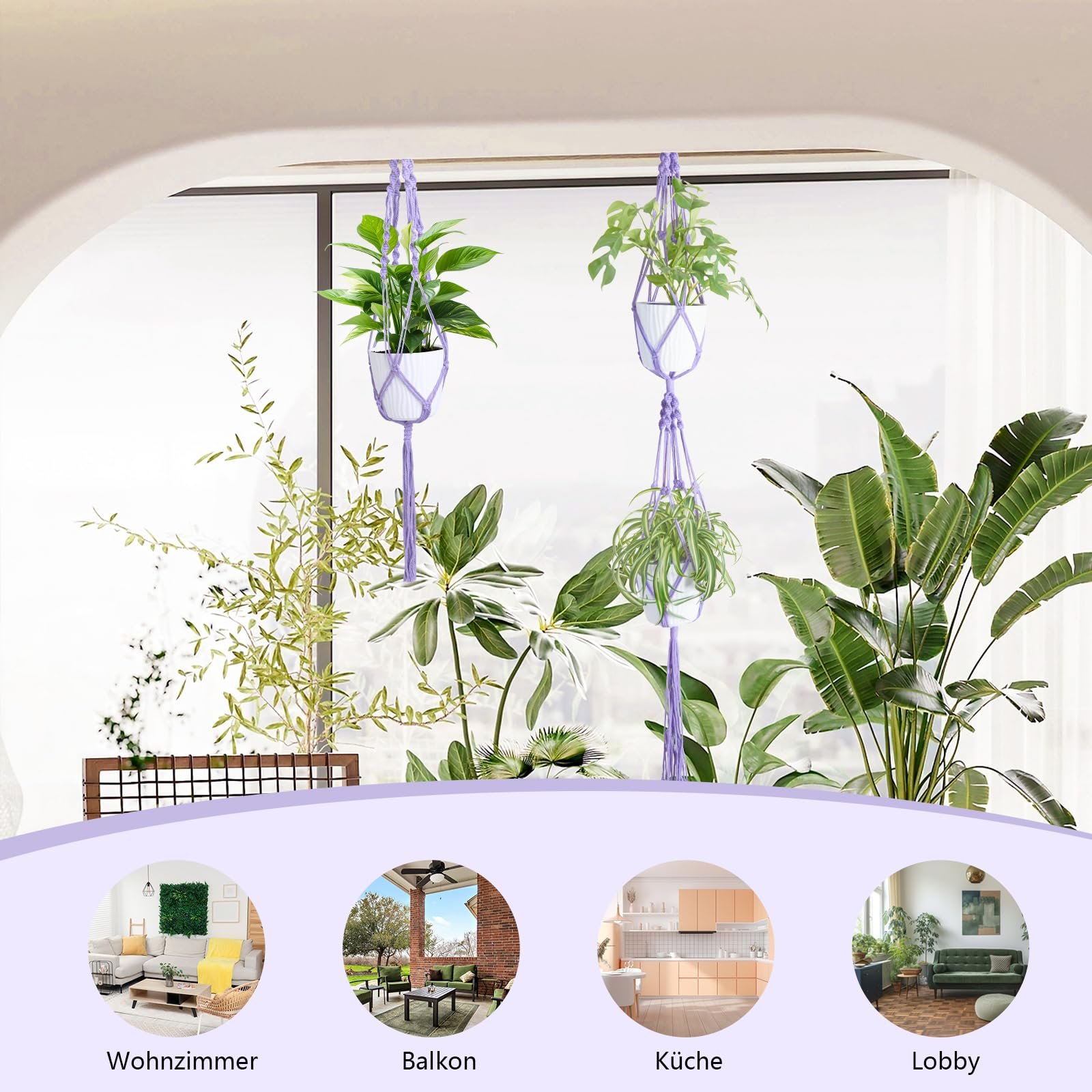 Підвісні кошики макраме XXXFLOWER Бавовняна мотузка Фіолетовий 3 шт., фото №7 Підвісні кошики макраме XXXFLOWER Бавовняна мотузка Фіолетовий 3 шт., фото №7