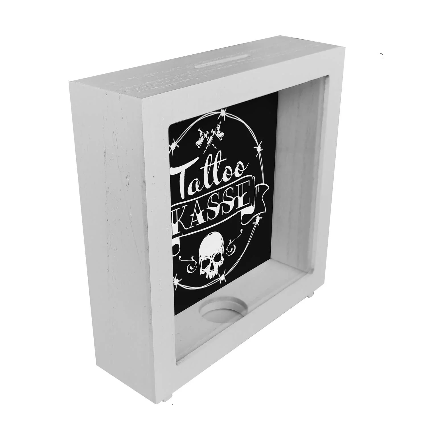 Скарбничка дерев'яна керамічна з тату-мотивами чорна Tattoo Cash, фото №2