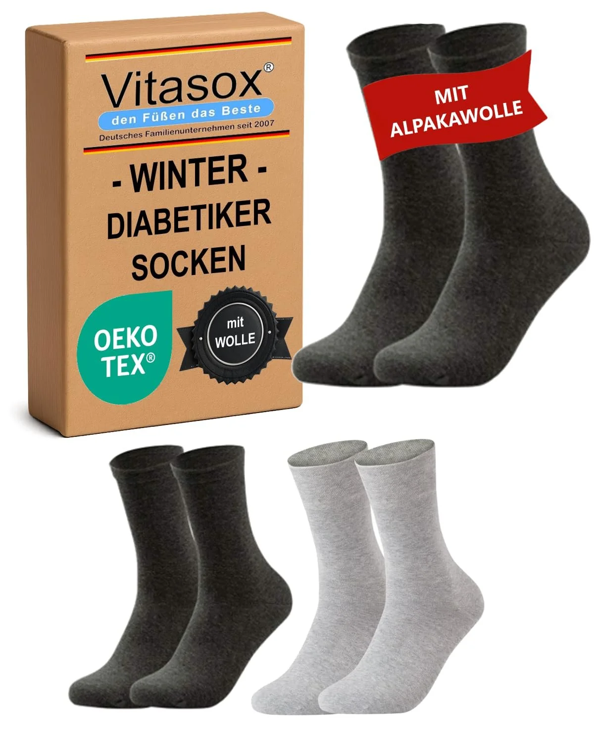 Шкарпетки Vitasox Вовняні для жінок та чоловіків, для діабетиків, зимові, з 10% вовни альпаки, фото №1 Шкарпетки Vitasox Вовняні для жінок та чоловіків, для діабетиків, зимові, з 10% вовни альпаки, фото №1