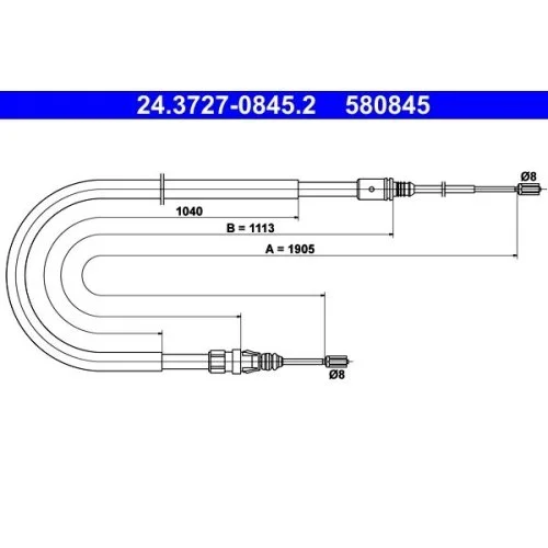 Трос стоянкового гальма ATE 24.3727-0845.2 задній, фото №1
