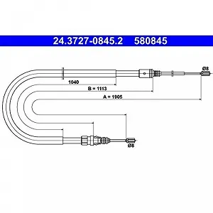 Трос стоянкового гальма ATE 24.3727-0845.2 задній - Фото 1