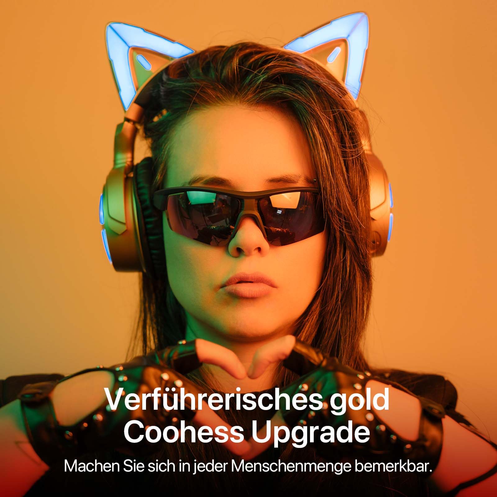 Наушники YOWU RGB Cat Ear 4 Беспроводной и проводной Игровая гарнитура Золотой, фото №3