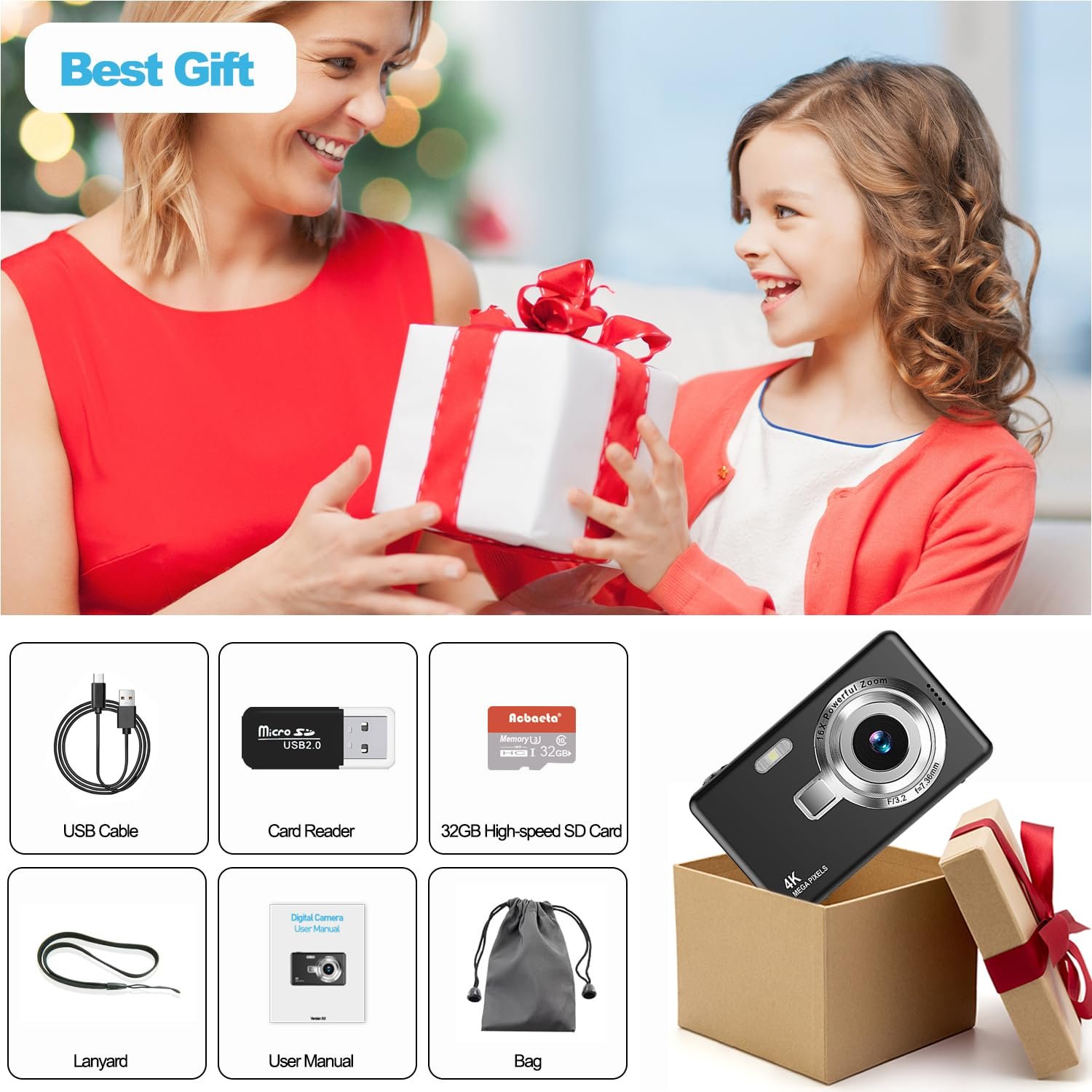 Цифрова камера UHD 4K 50MP 16X Digital Zoom 32GB SD Чорна, фото №7