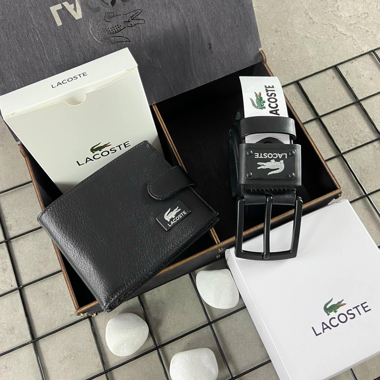 Чоловічий подарунковий набір Lacoste (Ремінь + Гаманець), фото №1