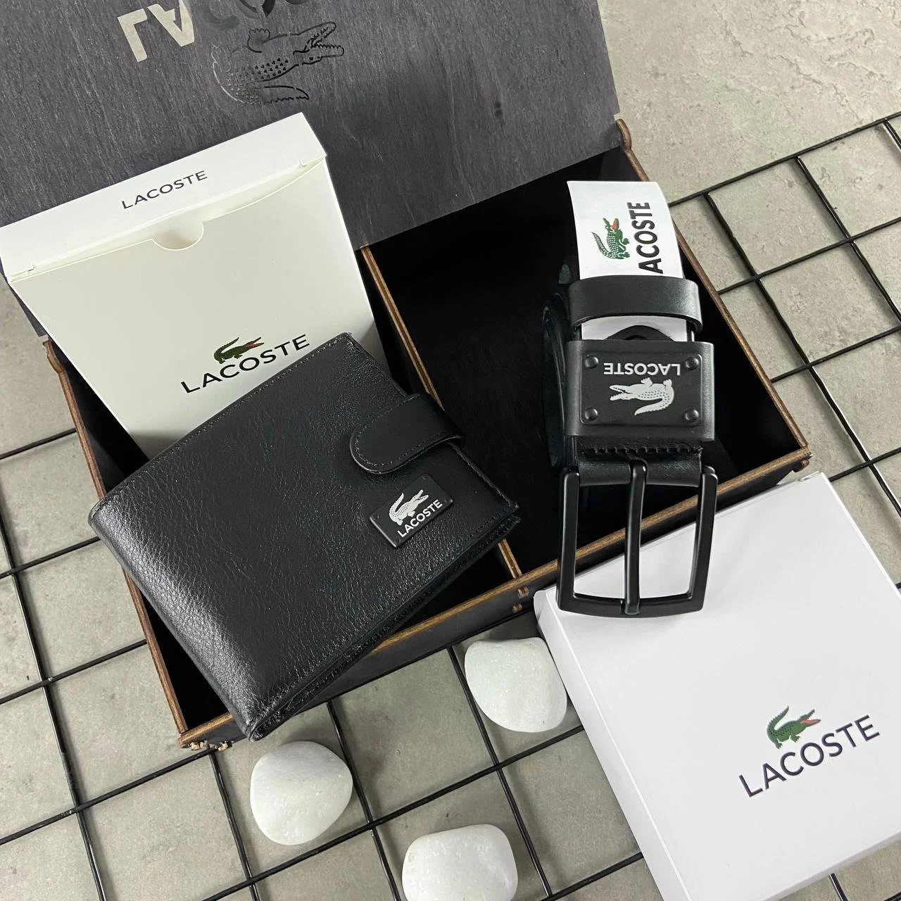 Чоловічий подарунковий набір Lacoste (Ремінь + Гаманець), фото №1