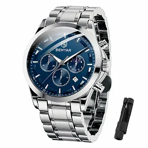 Чоловічий годинник Benyar Хронограф Водонепроникний Шкіряний ремінець / нержавіюча сталь - Фото 1