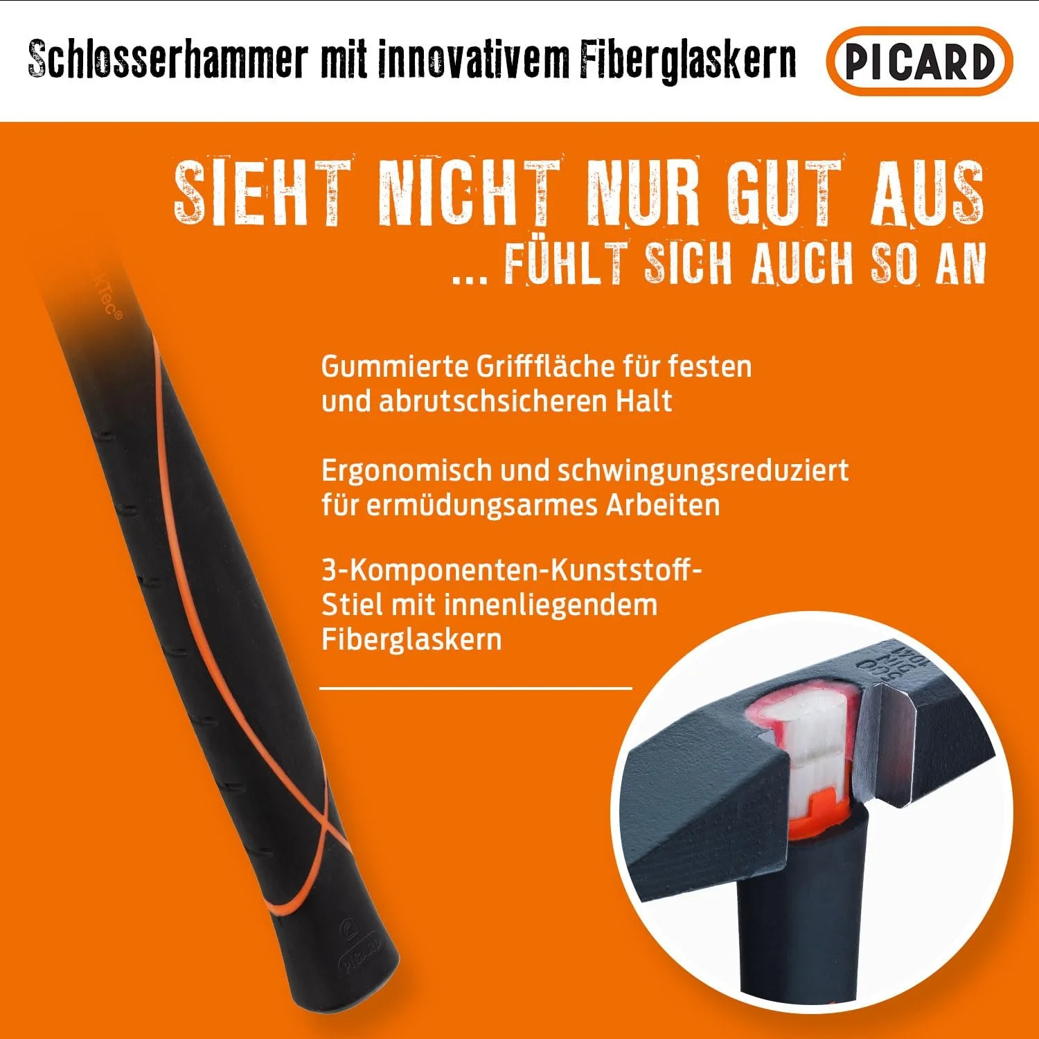 Молоток слесарный/клепальный Picard 0032700-0800 800 г (28 oz) немецкого типа из стекловолокна черный, фото №4 Молоток слесарный/клепальный Picard 0032700-0800 800 г (28 oz) немецкого типа из стекловолокна черный, фото №4
