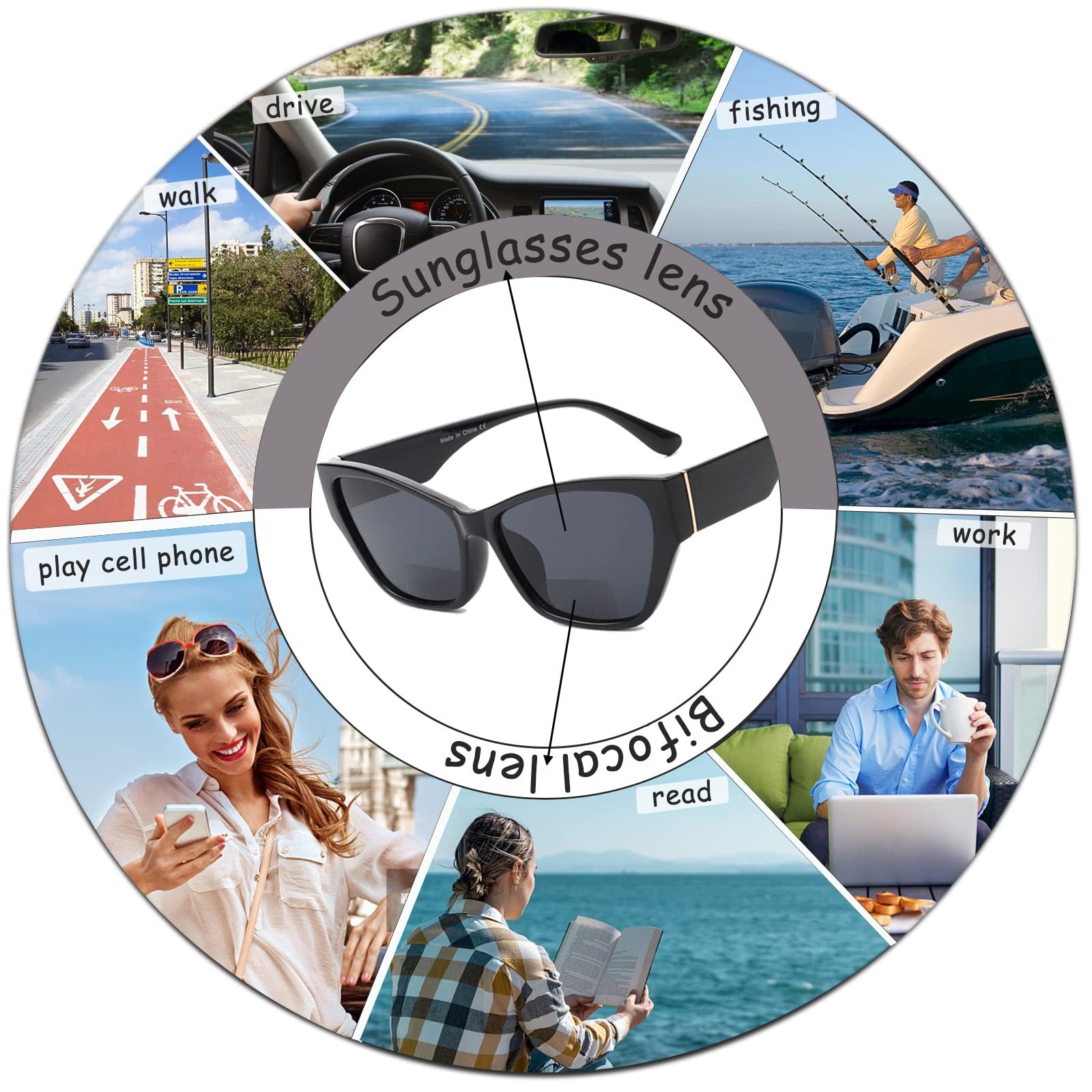 Сонцезахисні окуляри E & R Elegant Rabbit, 2 шт, біфокальні, для читання, оправа товста, котяче око, чорний і черепаховий, фото №7