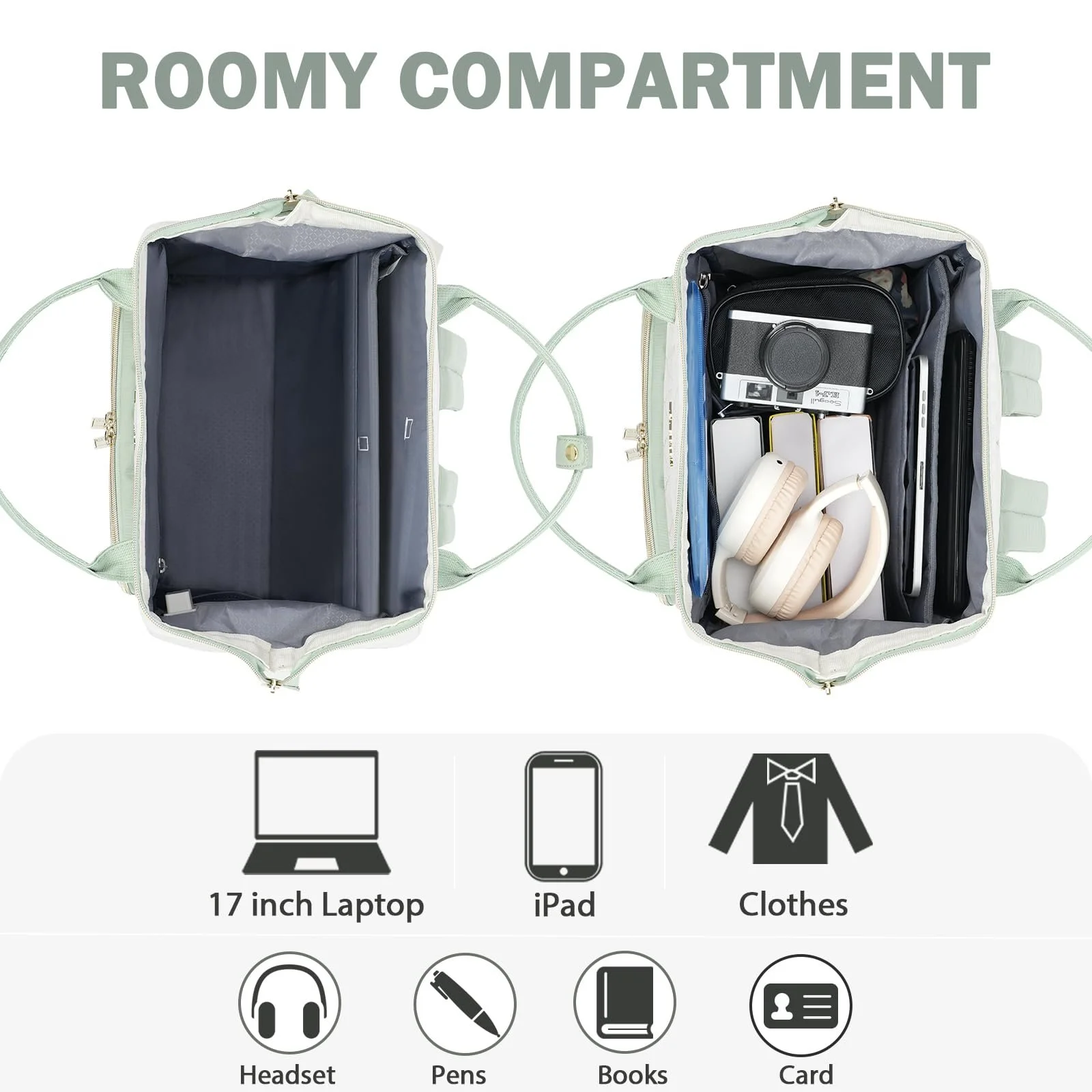 Рюкзак для ноутбука EMPSIGN 17" расширяемый с USB Beige-l.green, фото №3