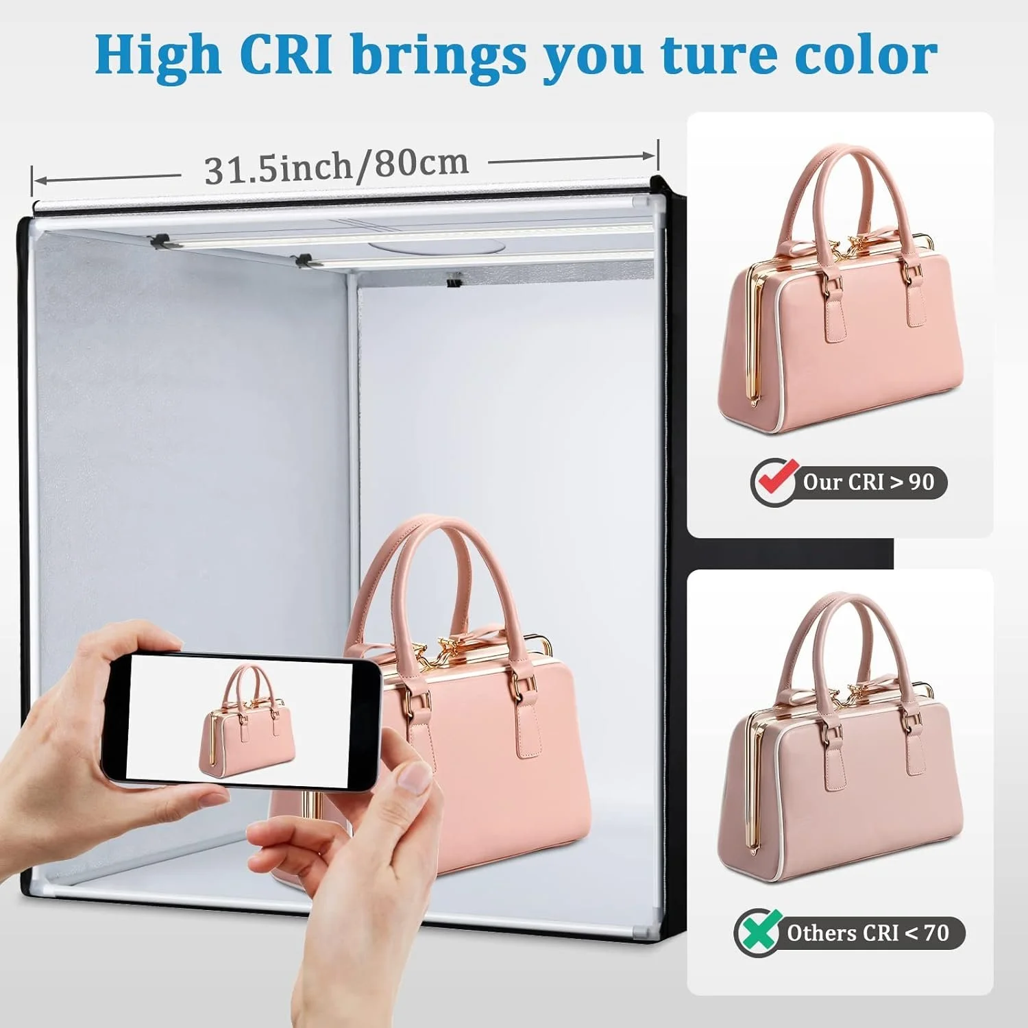 Фотобокс Sedgewin 80 см / 5500K / CRI 95 +/ 4 фона / Черный, фото №7