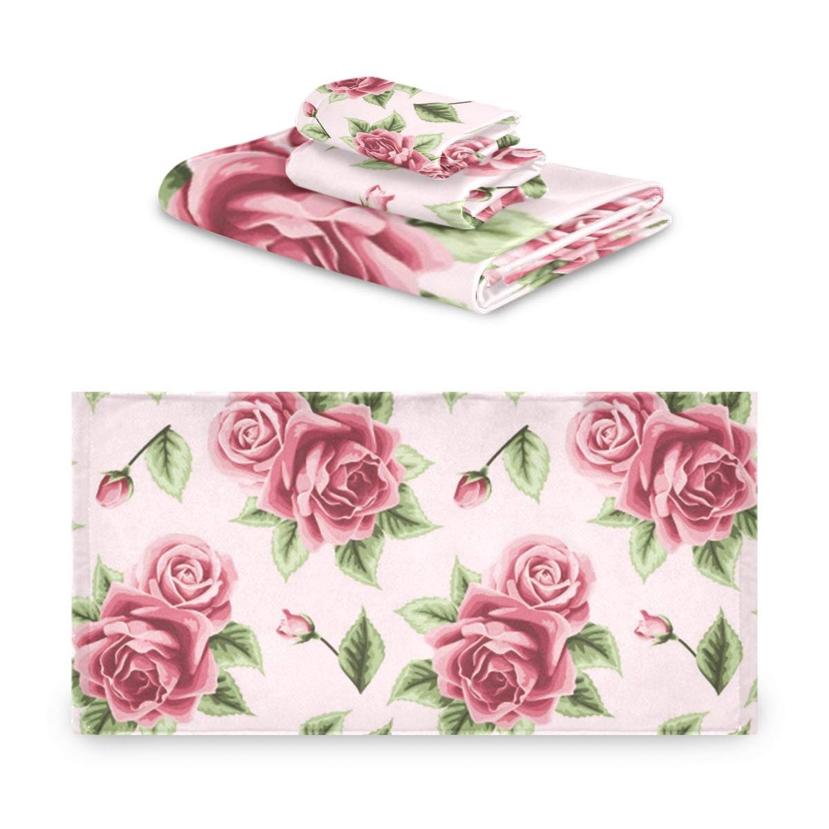 Набір рушників MNSRUU Pink Rose Pattern поглинаючий 3 шт. Pink, фото №1