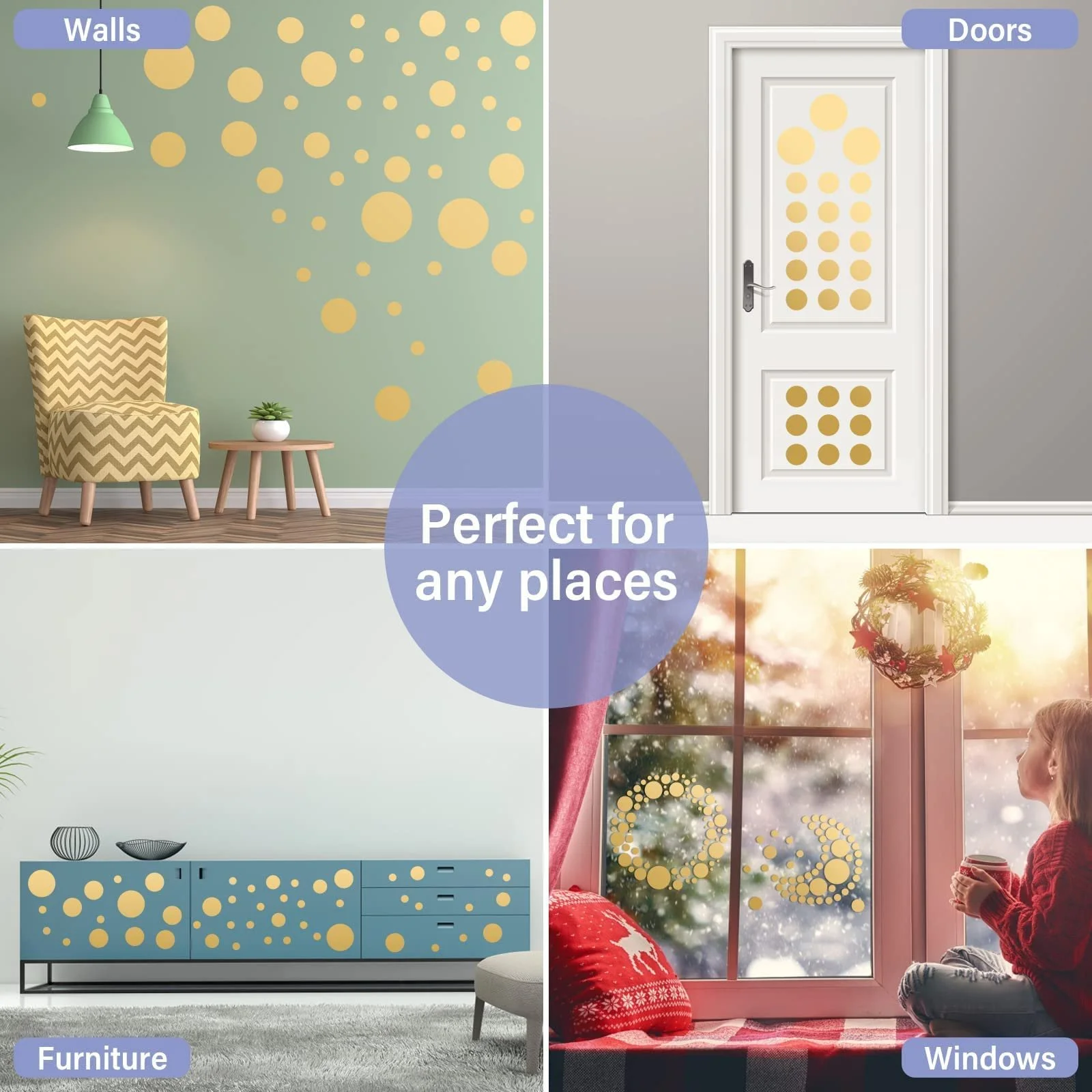 Наклейки на стіну Точки 264 штуки Круглі Золотистий, фото №6