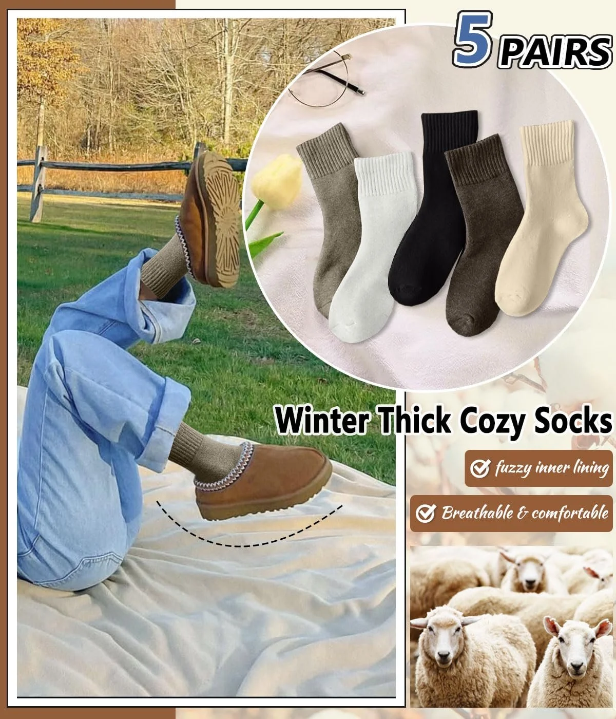 Термоноски женские шерстяные носки 5 пар Теплые подарочные женские зимние носки Толстые вязаные носки Зимние носки Красочные Уютные Мягкие дышащие шерстяные носки Осень-зима Мягкие, фото №6 Термоноски женские шерстяные носки 5 пар Теплые подарочные женские зимние носки Толстые вязаные носки Зимние носки Красочные Уютные Мягкие дышащие шерстяные носки Осень-зима Мягкие, фото №6