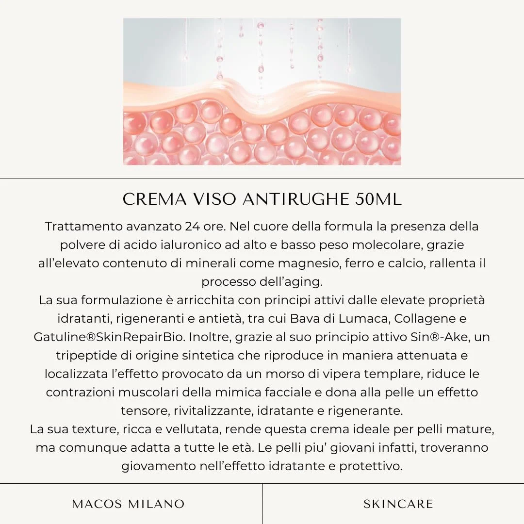 Крем для обличчя MACOS MILANO Anti-Wrinkle Face Cream зі слизом равлика та колагеном 50 мл, фото №2