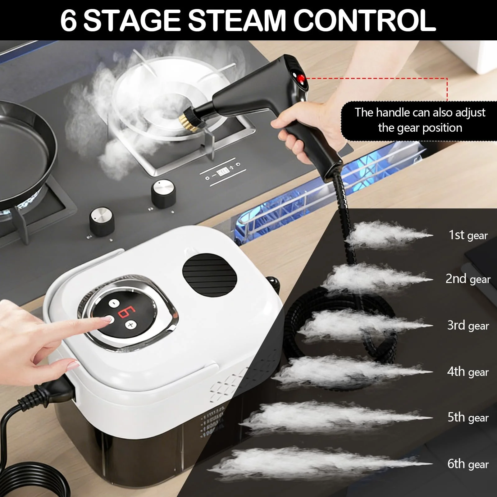 Пароочисник ручний 2500W 1.7L 6 рівнів нагрівання 15 секунд, фото №3