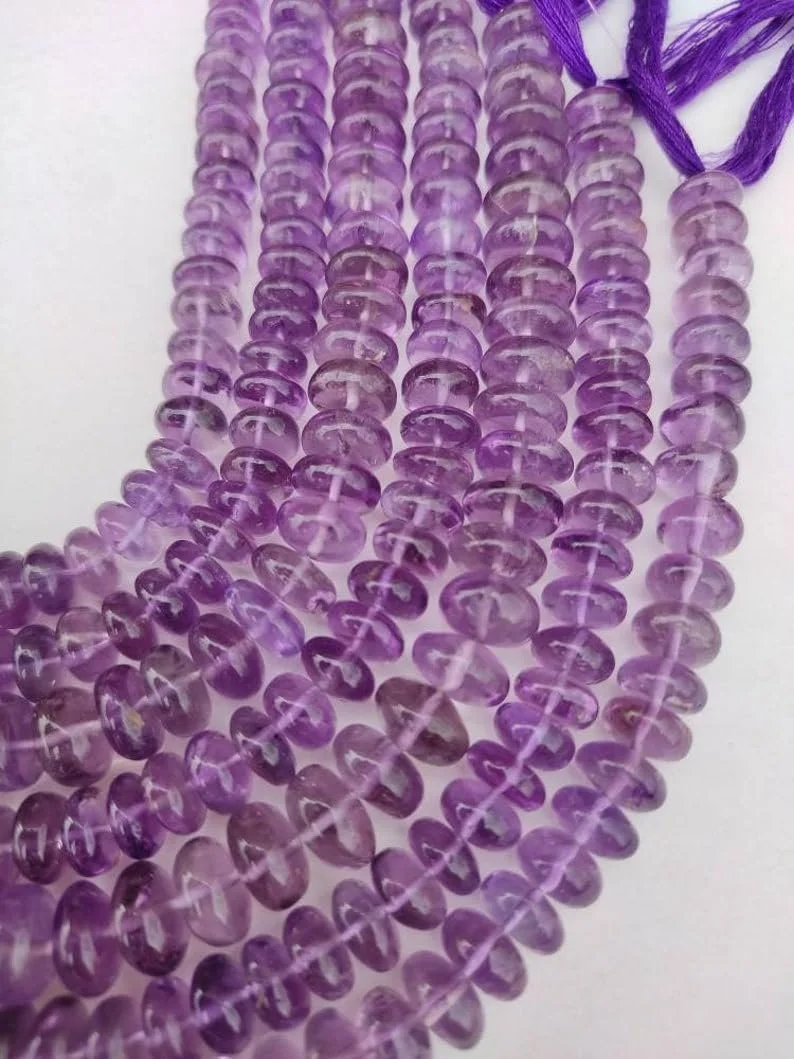 Бусины Аметист рондель гладкие 7-8 мм, нить длиной 33 см камни для ожерелья, браслета, фото №4