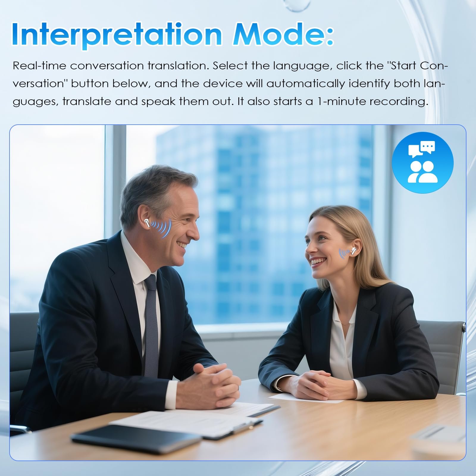 Наушники-переводчики Gueray AI с поддержкой приложения, Bluetooth 5.4, внутренние для iOS и Android, 6 режимов и 112 языков, фото №7