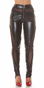 Леггинсы Koucla Skinny Gogo из искусственной кожи, длинные, с эффектом мокрой кожи, с высокой талией,Для вечеринок, с прозрачными сетчатыми вставками и молнией - Фото 1
